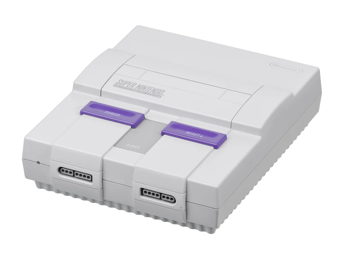 Super Nintendo Entertainment System cinza, sucessor de 16 bits